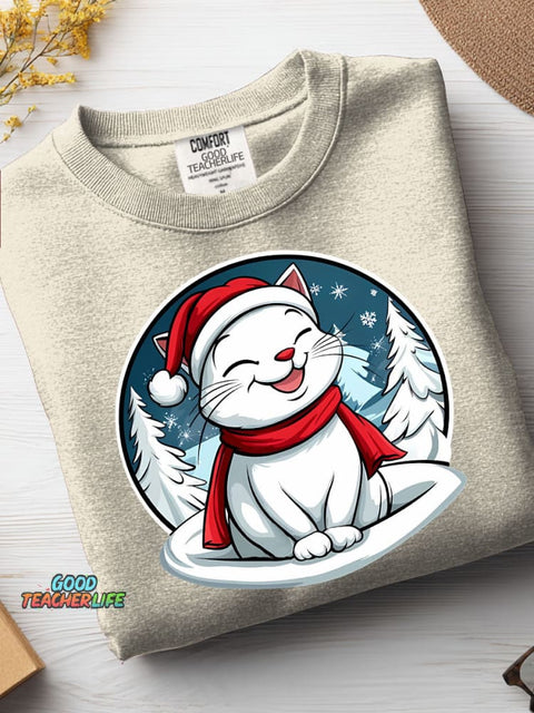 Christmas Cat Decoration Pattern Casual Sweatshirt