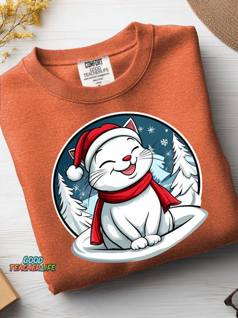 Christmas Cat Decoration Pattern Casual Sweatshirt