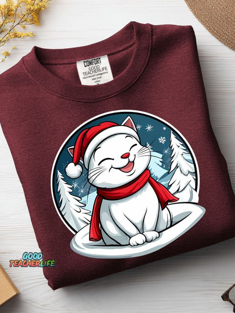 Christmas Cat Decoration Pattern Casual Sweatshirt
