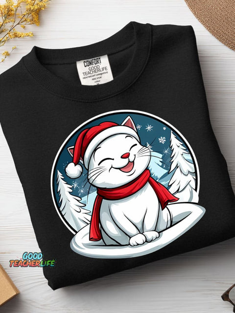 Christmas Cat Decoration Pattern Casual Sweatshirt