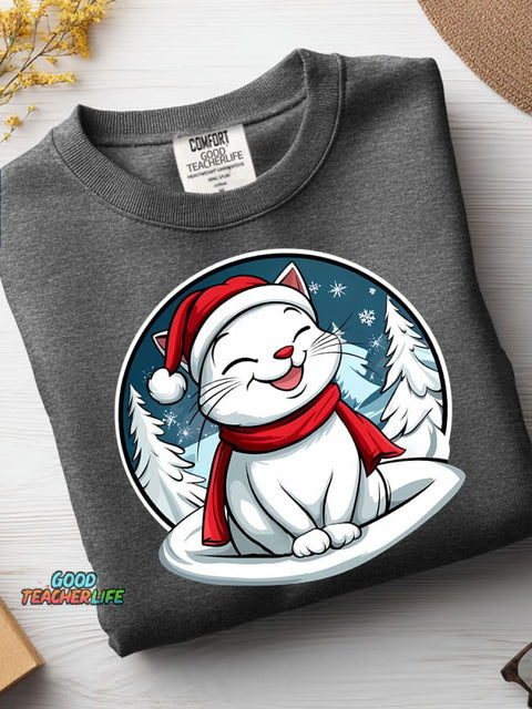 Christmas Cat Decoration Pattern Casual Sweatshirt