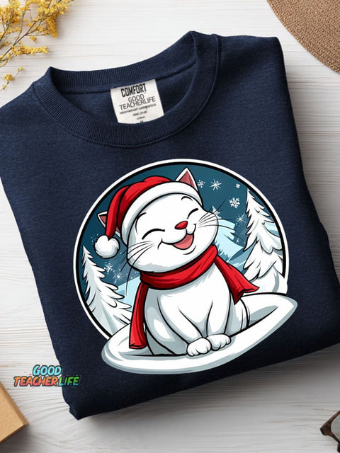 Christmas Cat Decoration Pattern Casual Sweatshirt