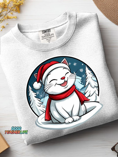Christmas Cat Decoration Pattern Casual Sweatshirt