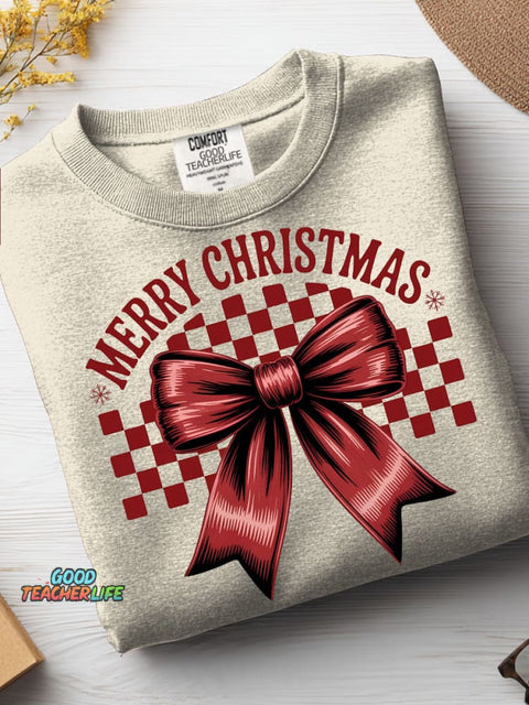 Christmas Bow Decoration Pattern Casual Sweatshirt