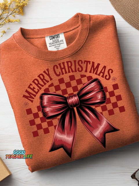 Christmas Bow Decoration Pattern Casual Sweatshirt