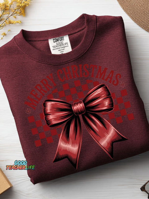 Christmas Bow Decoration Pattern Casual Sweatshirt
