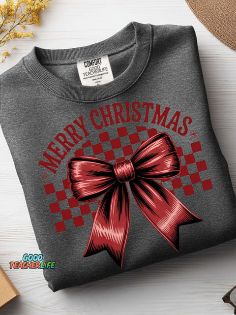 Christmas Bow Decoration Pattern Casual Sweatshirt