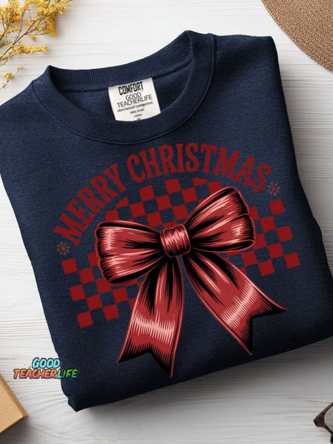 Christmas Bow Decoration Pattern Casual Sweatshirt