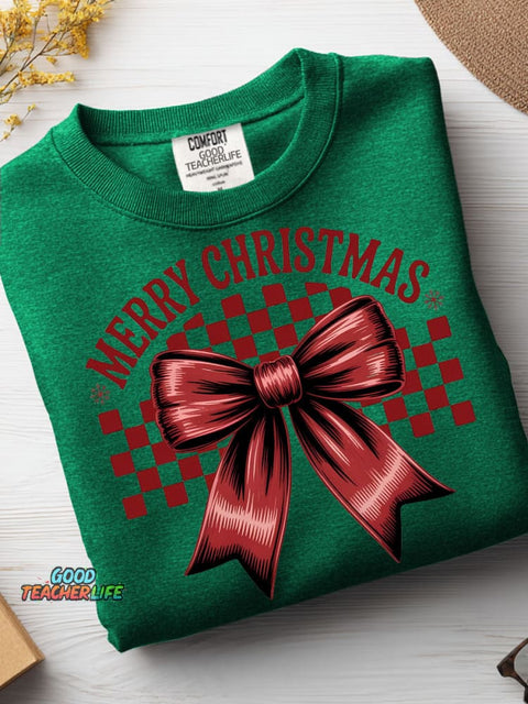 Christmas Bow Decoration Pattern Casual Sweatshirt