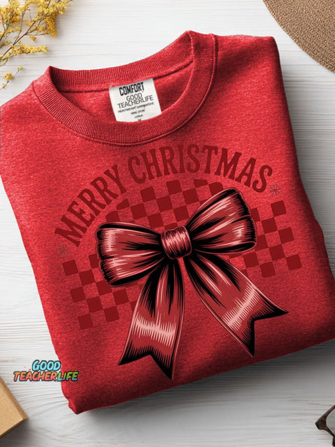 Christmas Bow Decoration Pattern Casual Sweatshirt