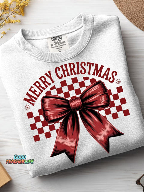 Christmas Bow Decoration Pattern Casual Sweatshirt