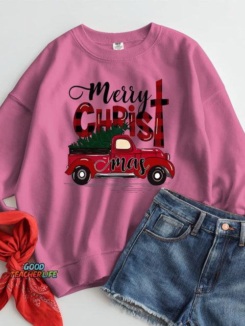 Christmas Tree Truck Decoration Pattern Casual Sweatshirt