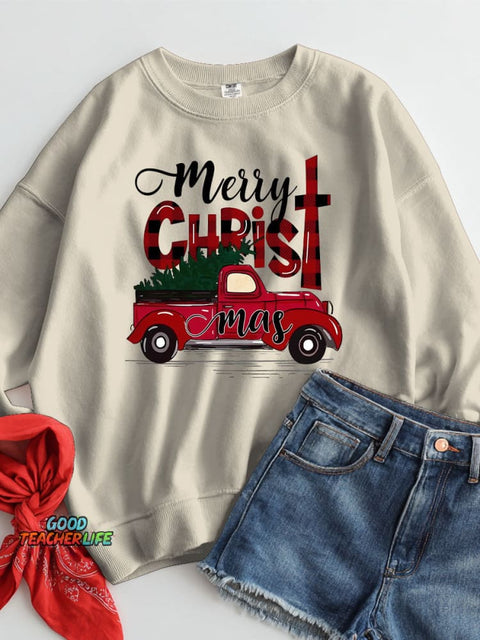 Christmas Tree Truck Decoration Pattern Casual Sweatshirt