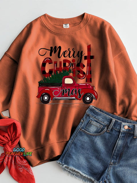 Christmas Tree Truck Decoration Pattern Casual Sweatshirt