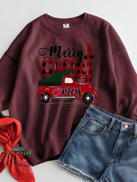 Christmas Tree Truck Decoration Pattern Casual Sweatshirt