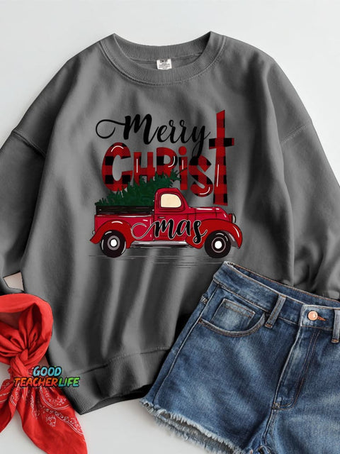 Christmas Tree Truck Decoration Pattern Casual Sweatshirt