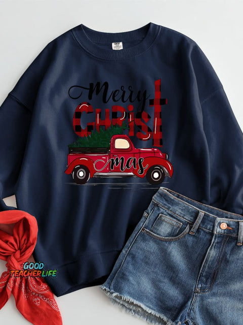Christmas Tree Truck Decoration Pattern Casual Sweatshirt