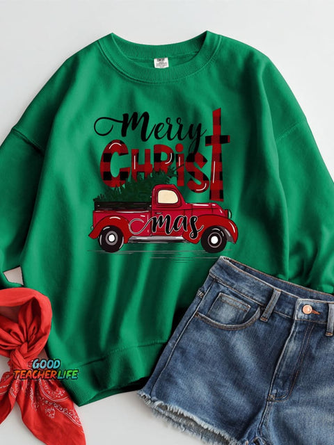 Christmas Tree Truck Decoration Pattern Casual Sweatshirt