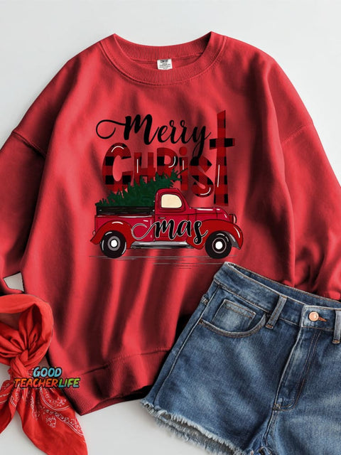 Christmas Tree Truck Decoration Pattern Casual Sweatshirt
