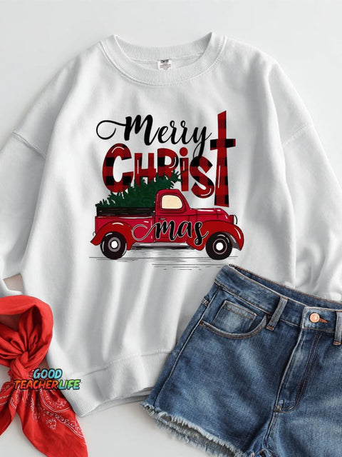 Christmas Tree Truck Decoration Pattern Casual Sweatshirt