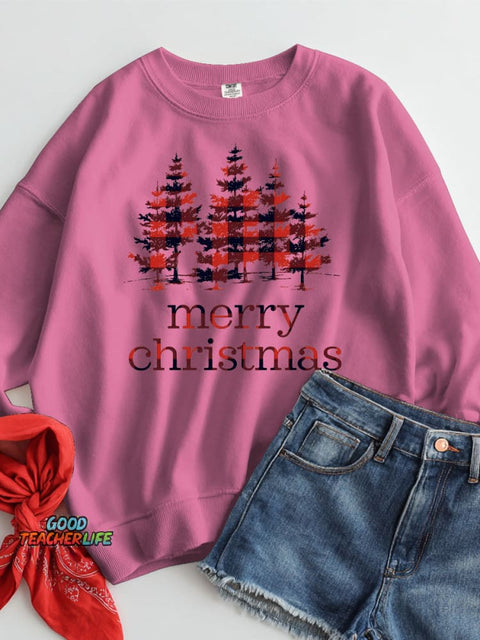 Christmas Plaid Woodland Decorative Pattern Casual Sweatshirt
