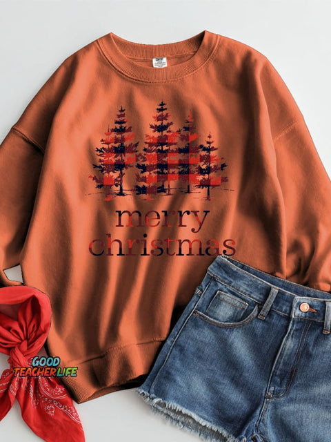 Christmas Plaid Woodland Decorative Pattern Casual Sweatshirt