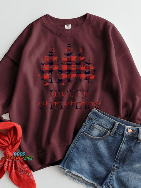 Christmas Plaid Woodland Decorative Pattern Casual Sweatshirt