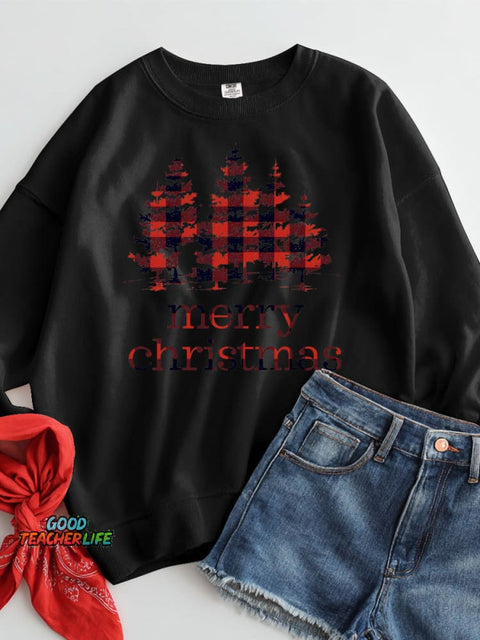 Christmas Plaid Woodland Decorative Pattern Casual Sweatshirt