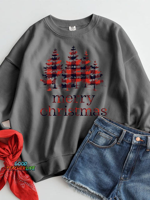 Christmas Plaid Woodland Decorative Pattern Casual Sweatshirt