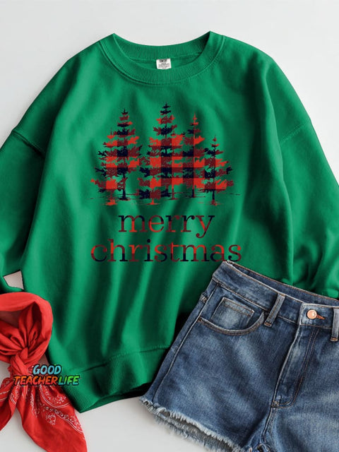 Christmas Plaid Woodland Decorative Pattern Casual Sweatshirt