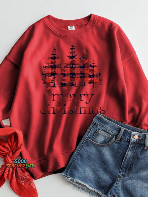 Christmas Plaid Woodland Decorative Pattern Casual Sweatshirt