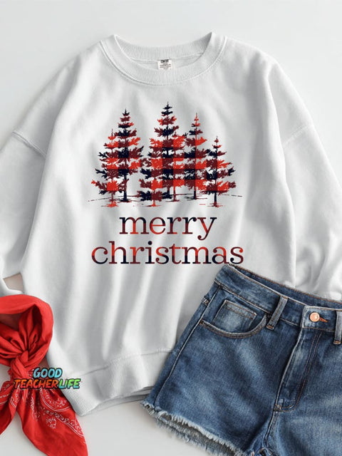 Christmas Plaid Woodland Decorative Pattern Casual Sweatshirt