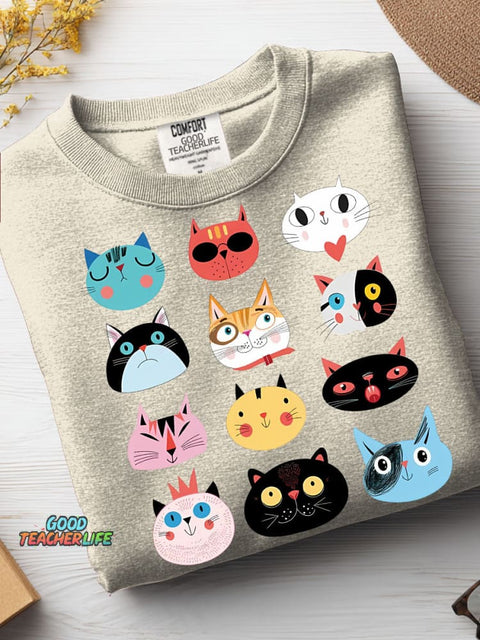Cats Decorative Pattern Casual Sweatshirt