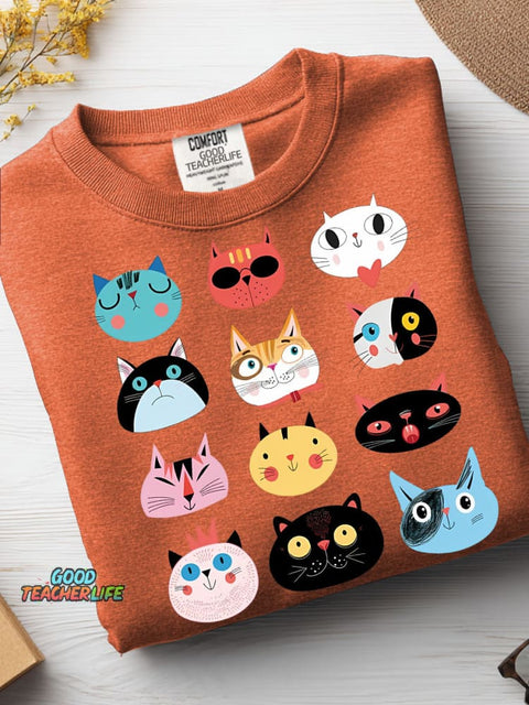 Cats Decorative Pattern Casual Sweatshirt