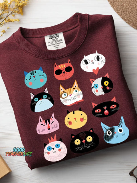 Cats Decorative Pattern Casual Sweatshirt