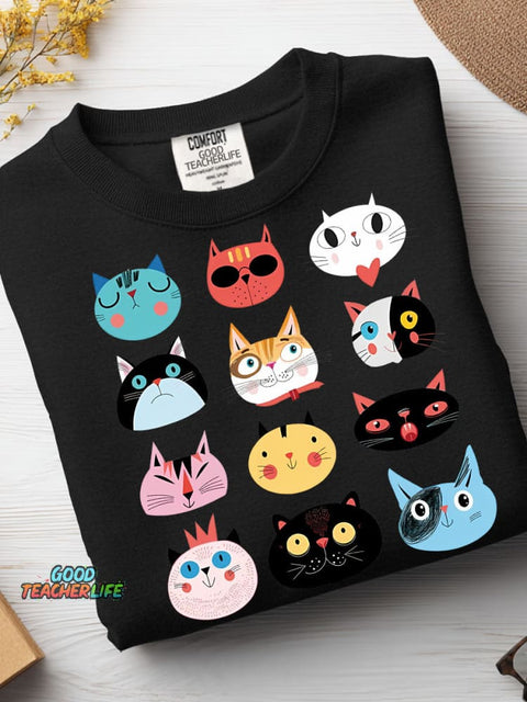 Cats Decorative Pattern Casual Sweatshirt
