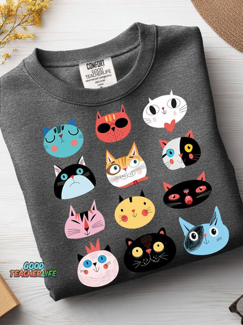 Cats Decorative Pattern Casual Sweatshirt
