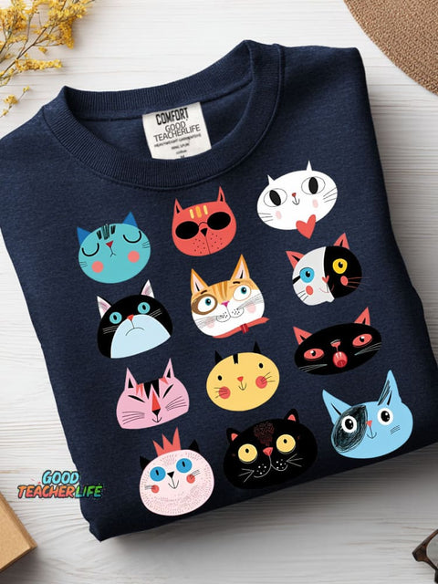Cats Decorative Pattern Casual Sweatshirt