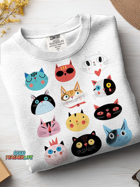 Cats Decorative Pattern Casual Sweatshirt