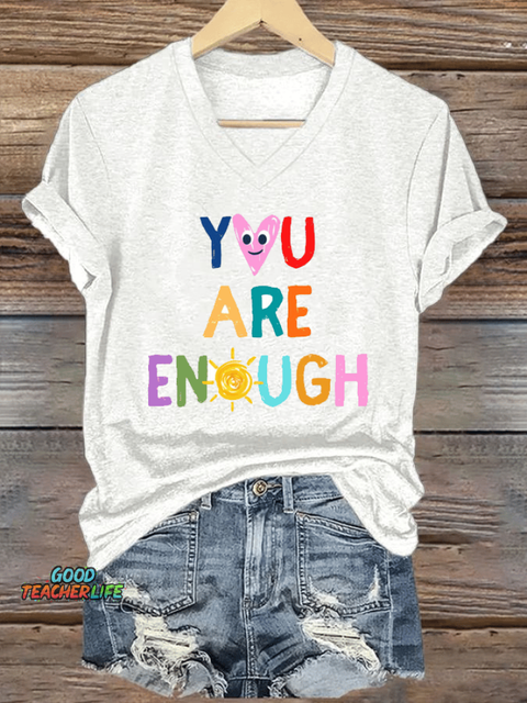 Women's You Are Enough Print V-Neck T-Shirt