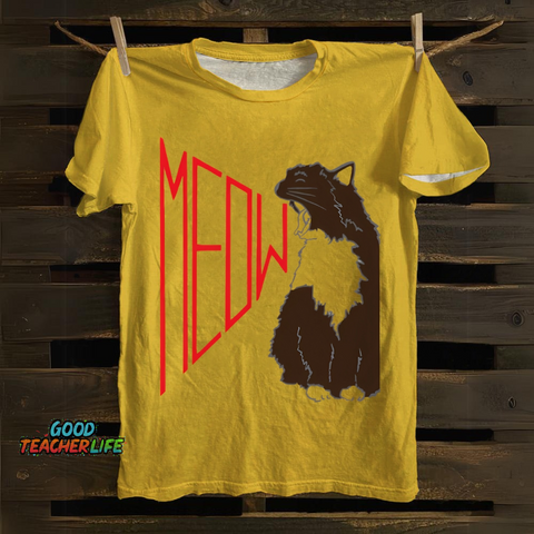Unisex  Meow Cat Print  Casual 100% Cotton T-Shirt