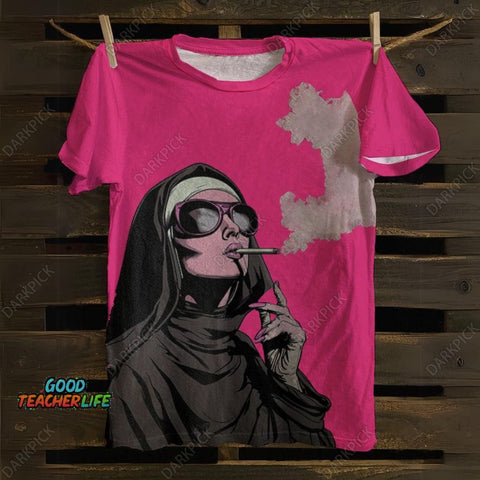 ersonality Nun Smoking Print Knit T-Shirt
