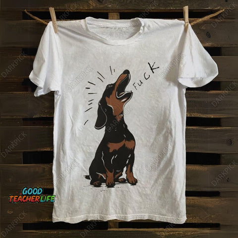 Brown Dachshund Yelling Fuck Print Cotton T-shirt