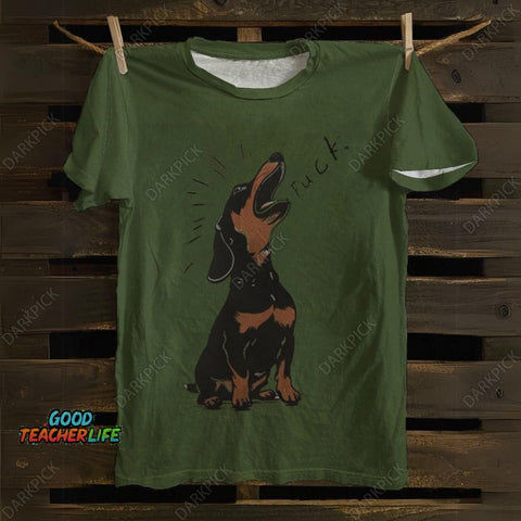 Brown Dachshund Yelling Fuck Print Cotton T-shirt