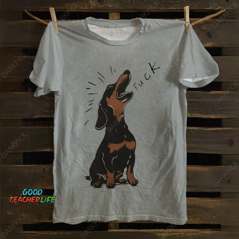 Brown Dachshund Yelling Fuck Print Cotton T-shirt
