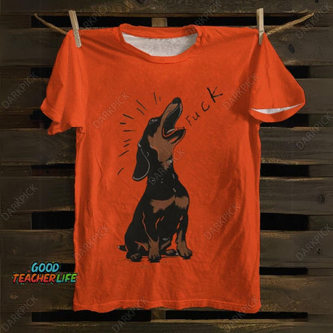 Brown Dachshund Yelling Fuck Print Cotton T-shirt