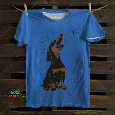 Brown Dachshund Yelling Fuck Print Cotton T-shirt