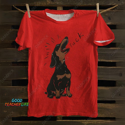 Brown Dachshund Yelling Fuck Print Cotton T-shirt