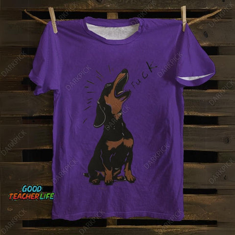 Brown Dachshund Yelling Fuck Print Cotton T-shirt
