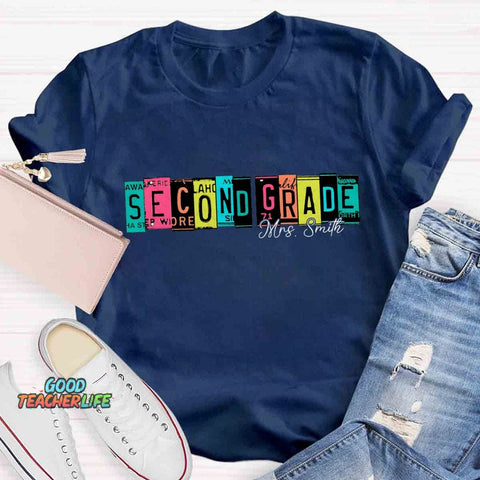Personalized Grade And Name Color Block Back To School T-shirt